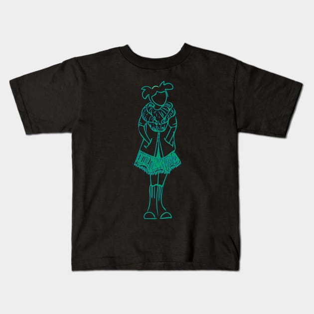 Turquoise Bundled Kawaii Girl Kids T-Shirt by fruitfulart